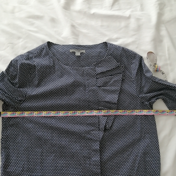 COS Cotton Poplin Ruffle Front Button Blouse Navy White 3/4 Sleeve 34 (XS) - Picture 13 of 16